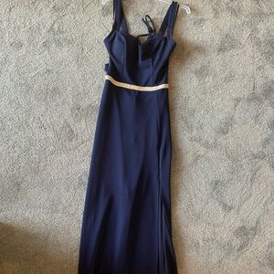 Windsor gown size medium navy blue with rhinestone detailing.